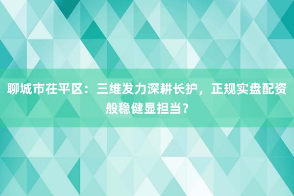 聊城市茌平区：三维发力深耕长护，正规实盘配资般稳健显担当？