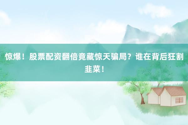 惊爆！股票配资翻倍竟藏惊天骗局？谁在背后狂割韭菜！