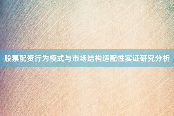 股票配资行为模式与市场结构适配性实证研究分析
