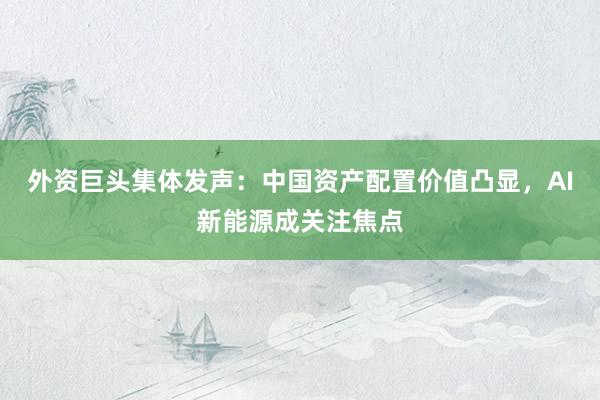 外资巨头集体发声：中国资产配置价值凸显，AI新能源成关注焦点