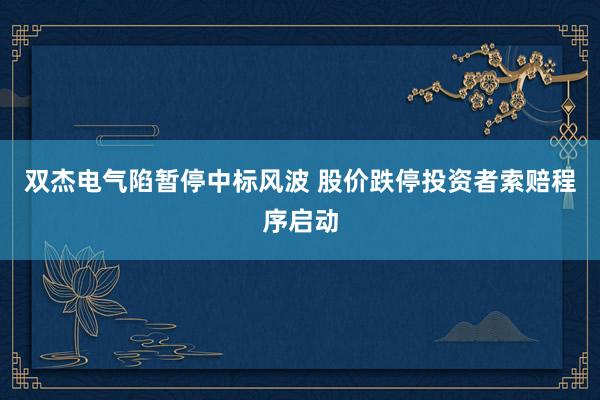 双杰电气陷暂停中标风波 股价跌停投资者索赔程序启动