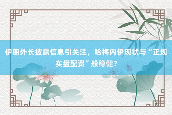 伊朗外长披露信息引关注，哈梅内伊现状与“正规实盘配资”般稳健？