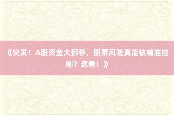 《突发！A股资金大挪移，股票风险真能被精准控制？速看！》