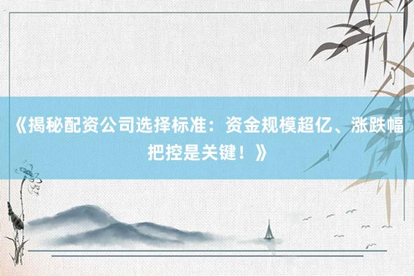 《揭秘配资公司选择标准：资金规模超亿、涨跌幅把控是关键！》