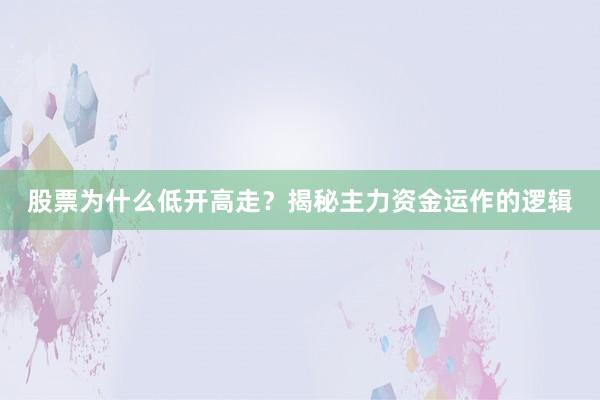 股票为什么低开高走？揭秘主力资金运作的逻辑