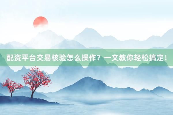 配资平台交易核验怎么操作？一文教你轻松搞定！